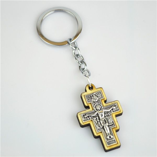 Wood Cross Key Ring