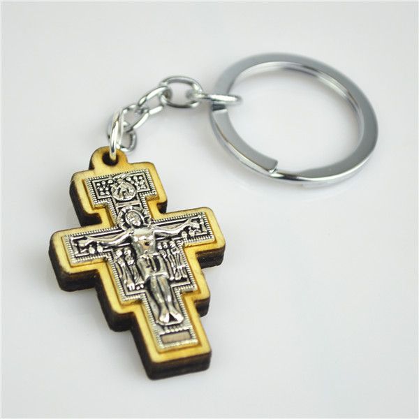 Wood Cross Key Ring